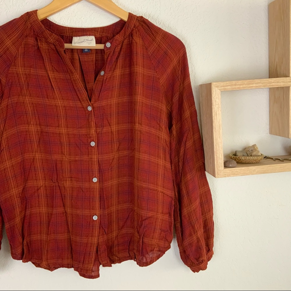 3/$15 Universal Thread NWT Pumpkin Plaid Blouse - Picture 6 of 10